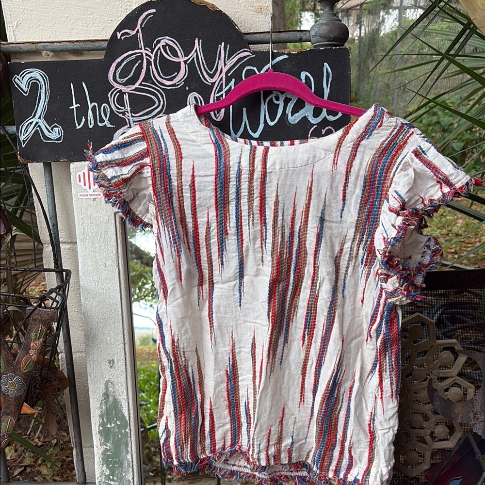 THML White Gauze Top with Red & Blue Stripes
